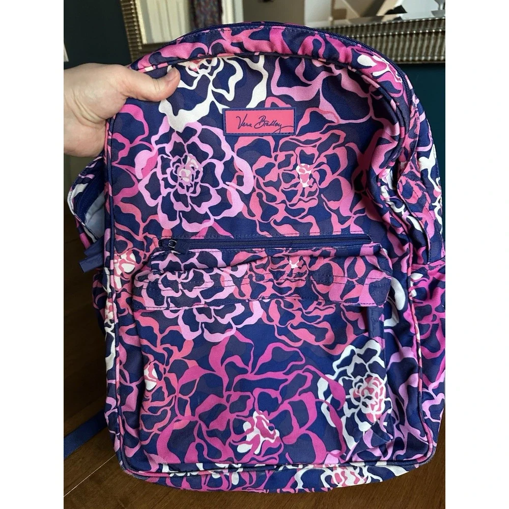Vera Bradley Pink and Navy Blue Floral Rose Backpack